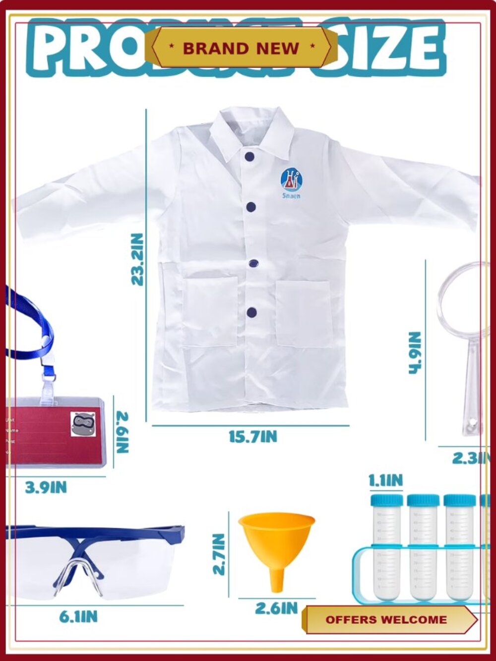 Kids Scientist Doctor Lab Coat Costume with Science Experiment Kit Pretend Play - Picture 2 of 5